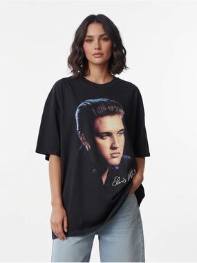Gildan Elvis Presley T-Shirt Dress Black Oversized Crewneck XXL Concert Tee